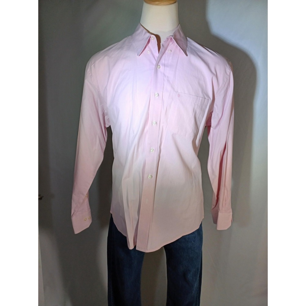 Shirt‎ Mens Large Pink Check Classic Fit Dress Button Front Long Sleeve Pocket